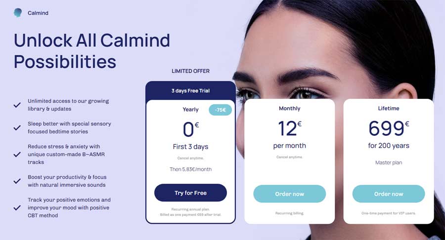 Calmind Mental Fitness App Pricing