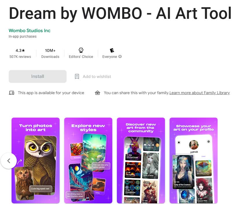 Dream by WOMBO AI Art Tool Google Play