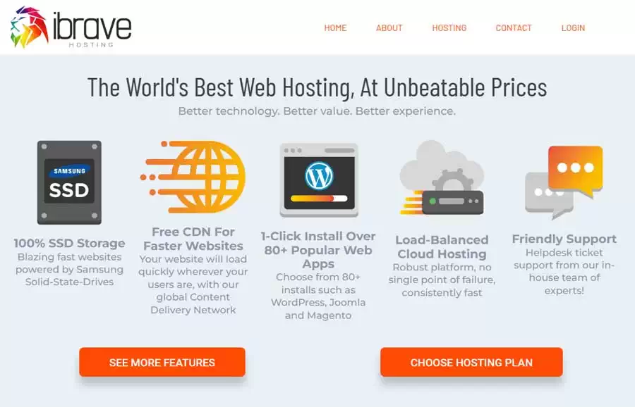 iBrave Cloud Web Hosting Landing Page