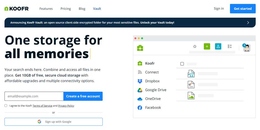 Koofr Cloud Storage Landing Page