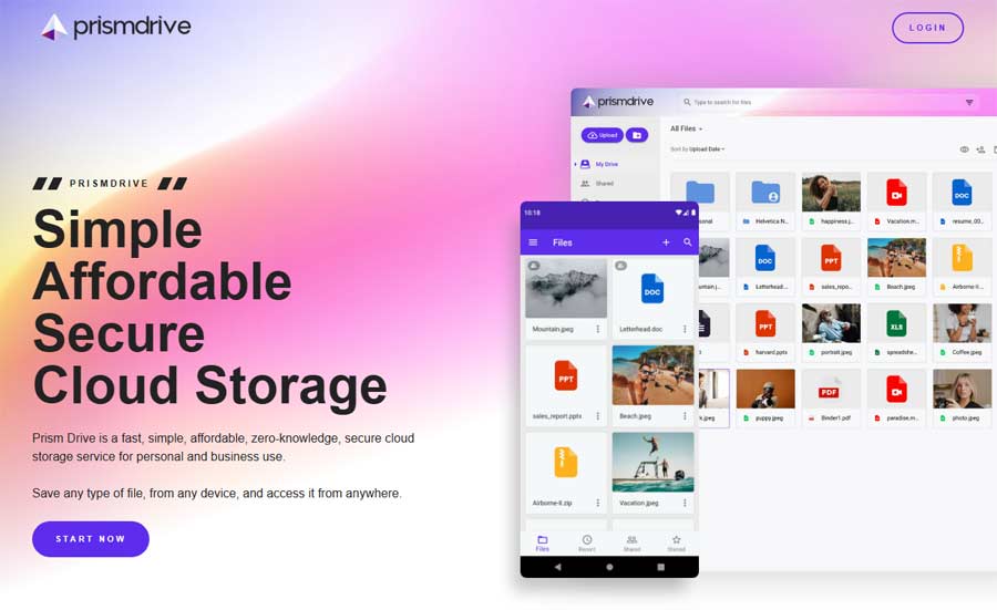 Prism Drive Secure Cloud Storage Landing Page