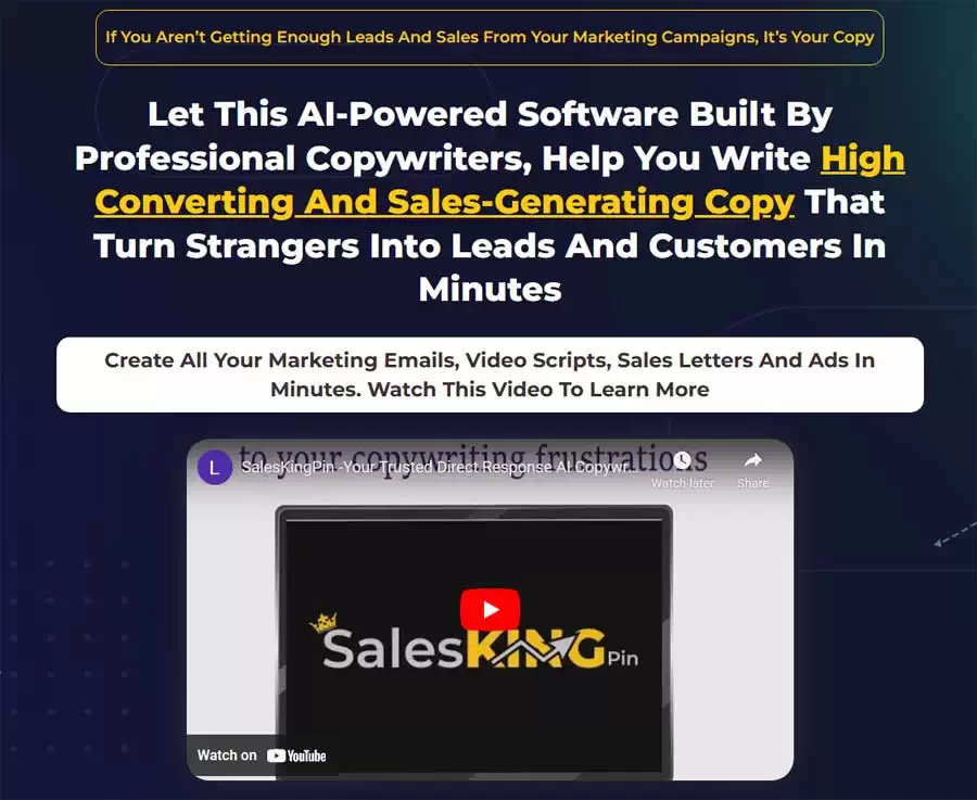 SalesKingPin Copywriting Tool Landing Page