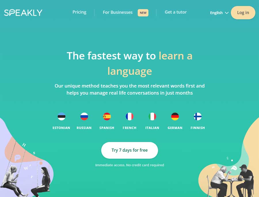 Speakly Learn Languages Landing Page