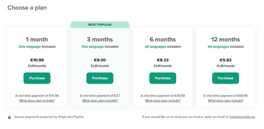 Speakly Learn Languages Pricing