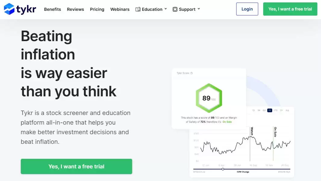 Tykr Stock Screener Landing Page